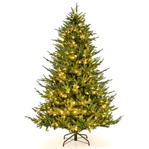 Costway 210 cm Künstlicher Weihnachtsbaum beleuchtet aufklappbarer Christbaum mit 8 Lichtmodi Kunstbaum Weihnachten Grün