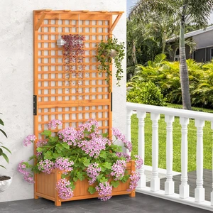 Costway Blumenkasten mit Spalier & Dach & Rankgitter & Drainagelöchern Pflanzkasten Gartenspalier günstig
