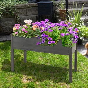 Costway Hochbeet Holz Anzuchtbeet groß Frühbeet Pflanzkübel Pflanzkasten 125 x 59 x 76 cm Grau günstig