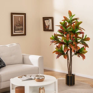 Costway Kunstpflanze 150cm Künstliche Pflanze Kroton Palmenbaum mit bunten Blättern günstig