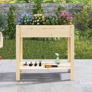 Costway Hochbeet mit Ablage Erhöhtes Gartenbeet aus Holz Pflanzkasten mit Entwässerung 81 x 37 x 77 cm Natur günstig