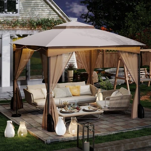 Costway 3 x 3 m Pavillon mit Moskitonetz & 4 Sandsäcken & Doppeldach Wasserdicht Gartenpavillon Khaki günstig