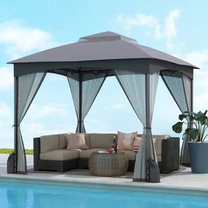 Costway 3 x 3 m Pavillon mit Moskitonetz 4 Sandsäcken & Doppeldach wasserdicht stabil winterfest Gartenpavillon für Terrasse Grau günstig