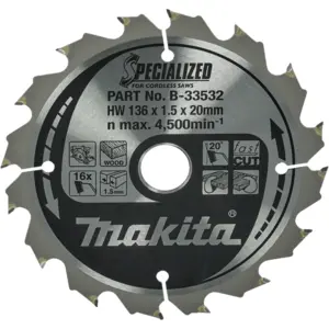 Kreissägeblatt Holz Makita Specialized 136x20x1,5 16T