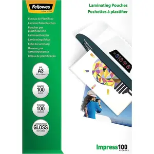 Fellowes A3 Glossy 100 Micron Laminating Pouch 100 Pack Papier günstig