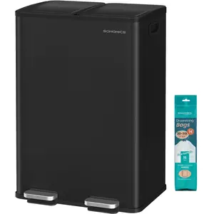 SONGMICS Mülleimer Küche, 2 x 30 Liter, 2 Fächer, mit Softclose-Deckel   tintenschwarz günstig