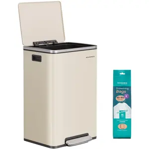 SONGMICS Mülleimer 50 L, Stahl, mit Deckel, Softclose, 15 Müllsäcke   cremefarben günstig