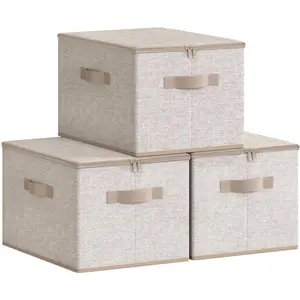 SONGMICS Aufbewahrungsboxen 3er-Set, 40x30x25 cm, sandbeige, faltbar, ... günstig