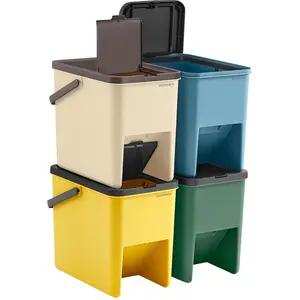SONGMICS 4er Set Mülleimer Küche, stapelbar, je 20 L, Mülltrennsystem günstig
