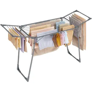 SONGMICS Wäscheständer, Standtrockner 52,5 x 173 x 96,5 cm, Flügelwäscheständer, Flügelwäschetrockner platzsparend, mit Sockenhalter, Metall, für Kleidung, Handtücher, Wäsche, grau LLR518G01 günstig