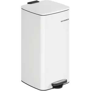 SONGMICS Mülleimer Küche, 30 Liter Abfalleimer, Tretmülleimer, Stahl, mit Inneneimer, Softclose, Offenhaltefunktion, wolkenweiß LTB593W02 günstig