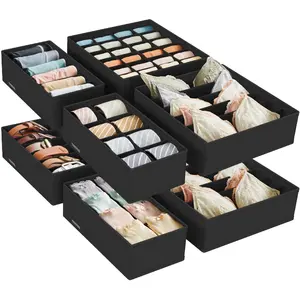 SONGMICS Unterwäsche-Organizer 8er Set, Schubladen-Organizer faltbar, Ordnungssystem Kleiderschrank, Aufbewahrungsbox Schrank, Stoffboxen Aufbewahrung, für BHs Socken Krawatten, schwarz RUS008B01 günstig