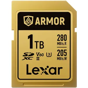 Lexar SDXC Pro Gold Series ARMOR UHS-II 1TB V60 IP68 Stainless Steel R280/W210MB/s (1000 GB, SDXC, U3, UHS-II), Speicherkarte, Silber, Gold günstig