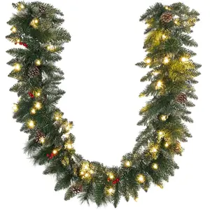 HOMCOM Weihnachtsgirlande 1,8m mit Beleuchtung 50 LEDs Tannengirlande mit Tannenzapfen Beeren Weihnachtsdeko Künstliche Girlande Weihnachtsgirlande mit Timer für Innen & Außen, Grün   Aosom
