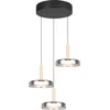 Bild von TRIO Leuchten LED Pendelleuchte CELESTE dimmbare LED Hängelampe aus Metall Glas & Holz, 7,5W 750 Lumen, Dimmfunktion, LED fest integriert, Warmweiß, 3-flammig einfach höhenverstellbar von 50-200 cm 3-Stufen Dimmfunktion