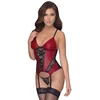 Bild von Cottelli Collection Set: Bügelloser BH Strapshemd mit String im Wetlook und Spitze - schwarz, rot (2-tlg) In aufregendem Stoff-Mix!