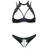 Bild von Cottelli Collection Set: Bügel-BH Ouvert Dessous Set: BH und String mit Kette - schwarz (2-tlg) mit offenem Schritt und Cups