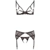 Bild von Abierta Fina Set: Bügel-BH Dessous-Set mit Nippelringen und Strumpfhalter - schwarz (3-tlg) mit Spitze, ouvert