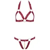 Bild von Cottelli Collection Set: Bügelloser BH Ouvert Dessous-Set mit Ketten BH und String - rot (2-tlg) mit offenem Schritt und Cups
