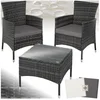 Bild von tectake Sitzgruppe Rattan Gartenset für 2 Personen, 2 Bezugssets, (Loungeset Luzern, 5-tlg., für Außen in Grau), widerstandsfähig, UV-beständig, mit Sicherheitsglasplatte