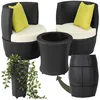 Bild von tectake Sitzgruppe Aluminium Rattan Gartenlounge, stapelbar, mit Sicherheitsglasplatte, (Loungeset Nizza, 4-tlg., für Außen in Schwarz), wetterfest und UV-beständig, gepolstert, inklusive Vase und Kissen