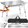 Bild von tectake Campingtisch Aluminium Klapptisch - faltbar, wetterfest, 90 x 52 x 47 - 70 cm (Outdoor Beistelltisch Tina, 1-St., in silber), höhenverstellbar, mit Aufbewahrungsnetz und Tragetasche