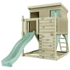 Bild von OutdoorToys Spielturm Stelzenhaus Polarstern aus Holz in Mintgrün mit Rutsche, Kletterwand, aus Holz in Mintgrün mit Rutsche, Kletterwand