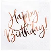 Bild von partydeco Papierserviette, Servietten Happy Birthday 33x33cm 20 Stück, weiß / rosegold