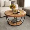 Bild von Costway Couchtisch rund Sofatisch Holz mit 2 Ebenen & Metallrahmen Wohnzimmertisch Kafeetisch Natur