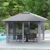 Bild von Costway 4 x 4 m Pop Up Faltpavillon mit 4 Moskitonetz & Doppeldach Gartenpavillon inkl. Tragetasche Grau