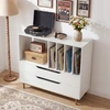 Bild von Costway Plattenspieler-Ständer mit 4 Vinyl-Fächern & 2 Schubladen Retro Vinyl Halterung Weiß