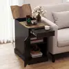Bild von Costway Beistelltisch Beistellschrank mit Ladestation Nachttisch mit klappbarer Tischplatte Schublade Schwarz