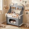 Bild von Costway Kinder Spielküche mit Komplettem Zubehör Puppenkühe mit Uhr & Herd & Gewürzregal Grau