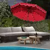 Bild von Costway 300 cm Sonnenschirm mit LED-Beleuchtung & Kurbel & Volant Gartenschirm Marktschirm Rot