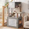 Bild von Costway Kratzbaum mit Katzenklo-Schrank 117,5 cm Mehrstöckiger Katzenbaum Katzenkratzbaum mit Futterstation