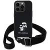 Bild von Karl Lagerfeld Saffiano Crossbody Strap Metal Karl and Choupette Case for iPhone 15 Pro Black (Apple iPhone 15 Pro), Smartphone Hülle, Schwarz