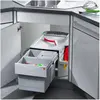 Bild von Hailo Abfallsammler Rondo 3646131 Eckabfallsammler 3fach für 90x90 Eckunterschrank 2x 8.5 + 18 Liter, Abfalleimer, Grau