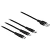 Bild von Delock USB Ladekabel 7,60cm (3") 1 für Lightning  / Micro USB / USB Type-C  1 m schwarz (1 m, USB 2.0, 5 W), USB Kabel