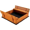Bild von Wiltec Sandkasten mit Deckel 2 Sitzbänke 98x98x21cm Sandkiste Holz Sandbox Vliesboden