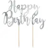Bild von Partydeco Silberne Dekoration für "Happy Birthday"-Torte (1 Stk.)