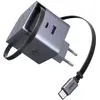 Bild von Ugreen Wall GaN Charger- Retractable Cable (65 W, 3 Ports), USB Ladegerät, Grau