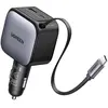Bild von Ugreen 2-Port Fast Charger 90W- Retractable Cable, Auto Adapter, Grau