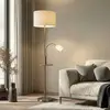 Bild von Lindby Stehlampe Aovan, nickelfarben, Ablage, USB-Anschluss