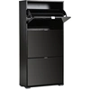 Bild von HOMCOM Schuhschrank Schuhkommode 3 aufklappbare Türen 3 Fächer Holz 60B x 26T x 124H cm Schwarz lackiert Aosom
