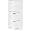 Bild von HOMCOM Schuhschrank - 3 klappbare Türen und ausziehbare Schublade - Maße 62L x 24B x 135H cm - Aluminiumgriffe Spanplatten Weiß Aosom