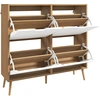 Bild von HOMCOM Schuhschrank 4 Klappen, Schuhablage 16 Paare, mit verstellbarem Regal, massiven Kieferfüßen, Schuhaufbewahrung, großer Kapazität für Flur, Eingang, 95 x 26 x 95 cm, Natur Aosom
