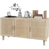 Bild von HOMCOM Buffet Möbel Aufbewahrungsschrank 3 Türen mit verstellbarem Regal Rattan-Effekt Bohème-Stil - 136 x 41 x 70 cm Aosom