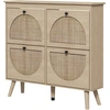 Bild von HOMCOM Schuhschrank Schuhregal 4 abklappbare Türen 20 Paare mit verstellbarem Regal Bohème-Stil Massivholzbeine 105 x 24 x 97,5 cm natur Aosom