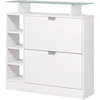 Bild von HOMCOM Moderne Schuhschrank mit zwei kippbaren Schubladen für 12 Paare, Schuhschrank mit Glasplatte und verstellbaren Regalen, 89 x 25 x 92 cm, weiß Aosom