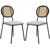Bild von HOMCOM Set mit 2 Dining-Stühlen, Küchenstühle, Bohème-Stil, Rattanrücken, atmungsaktiver Leinenstoff, Stahlrahmen, für Wohnzimmer, Esszimmer, Schlafzimmer, Grau Aosom